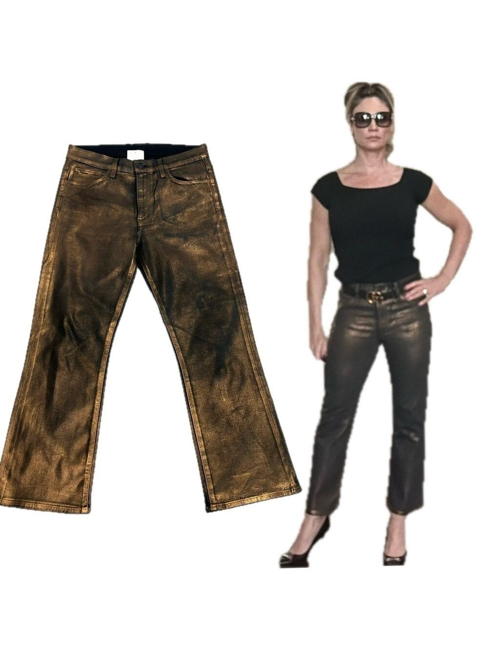 Joe’s jeans metallic bronze cropped high rise stretchy Sz 28 NWOT